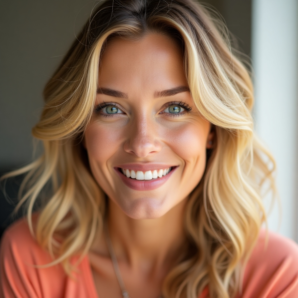 Flux Dev Realistic natural portrait of a 30 woman with warm sp 0 4